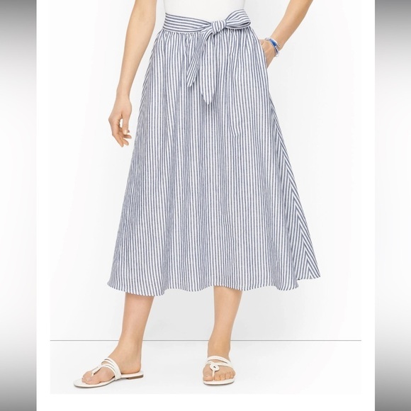 Talbots CANDY STRIPE LINEN MIDI SKIRT - Picture 1 of 13